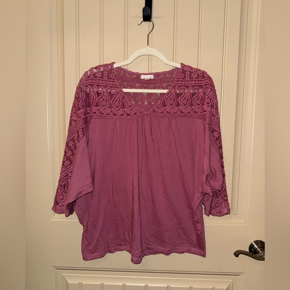 Garnet Hill Muse Lacework Knit Top Size Small Mauve Pink Boho